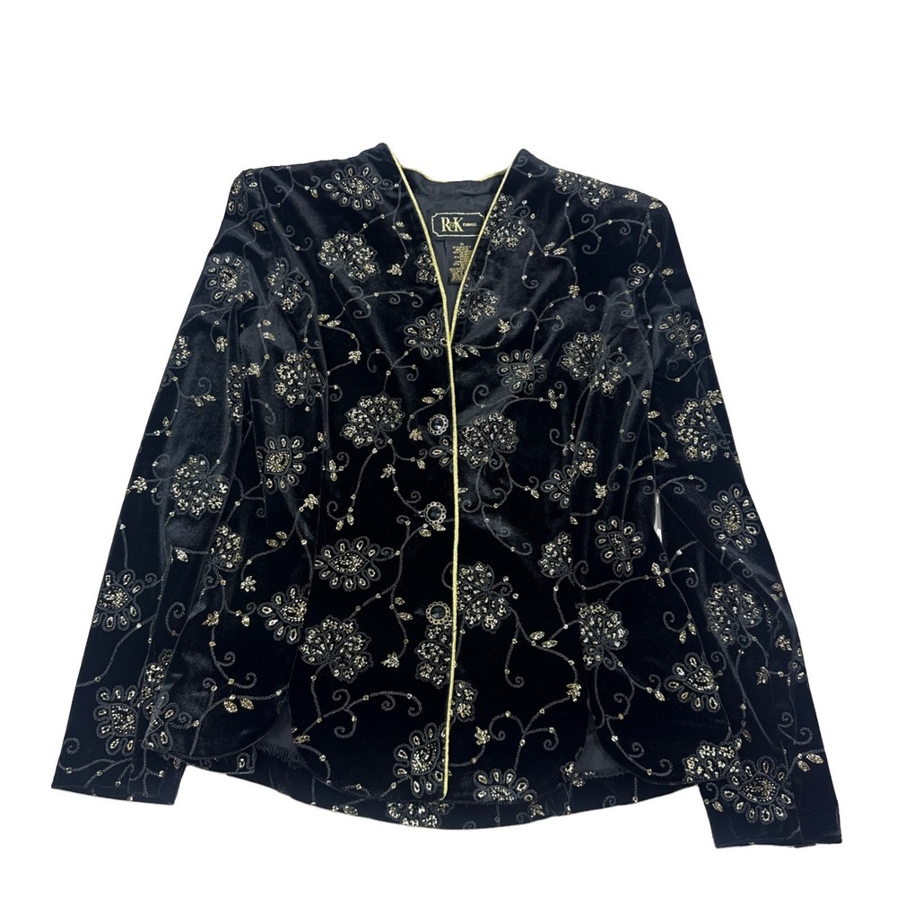 R&K Evening Jacket Women's 10 Black Gold Sparkle Holiday Evening Blazer